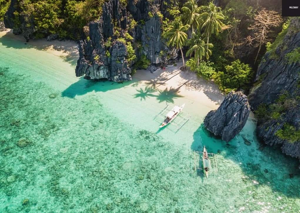 drone beach shot around el nido