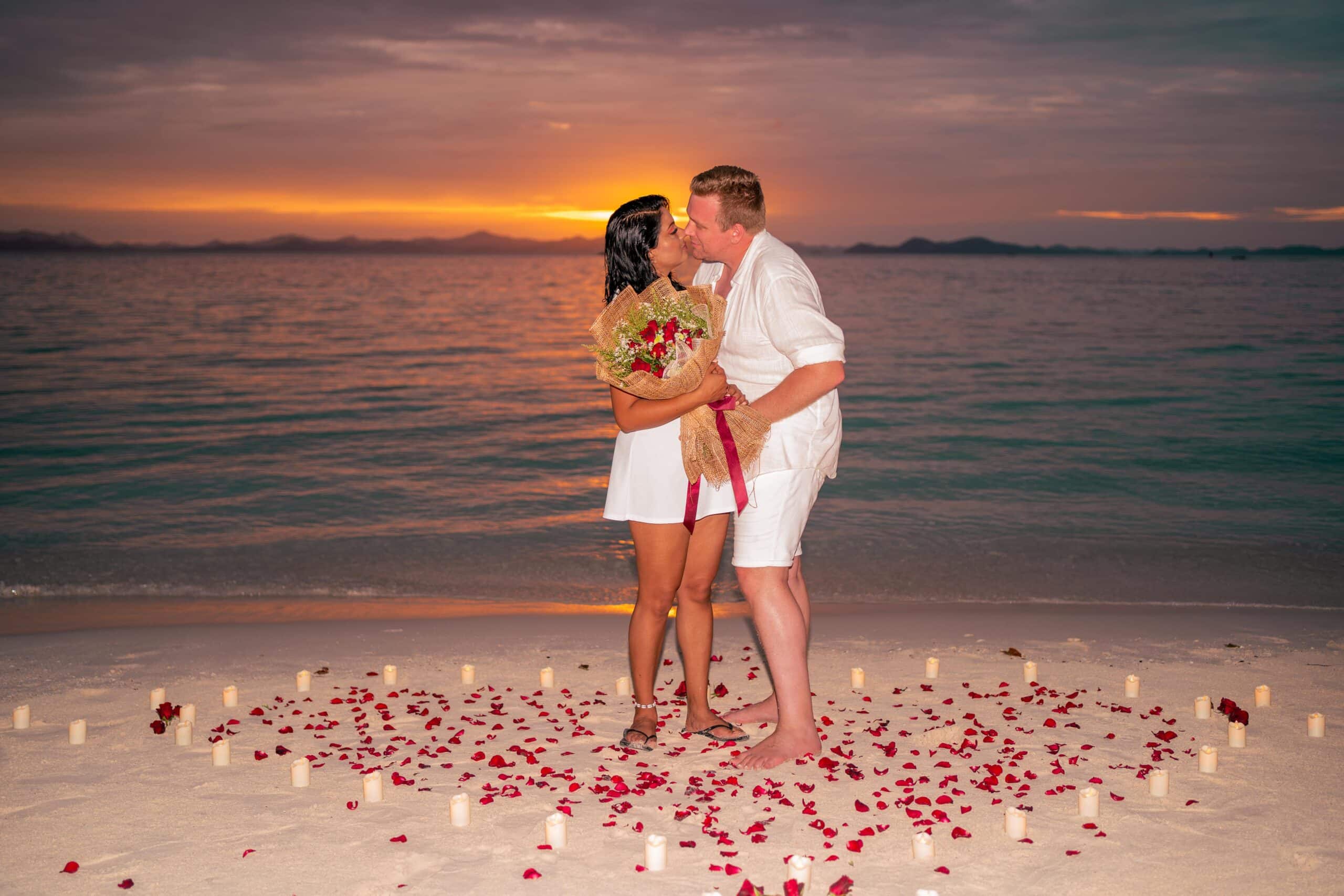 Sunset-romantic-candle-rose-petals-coron-wedding-proposal-El-nido-Palawan-private-tour
