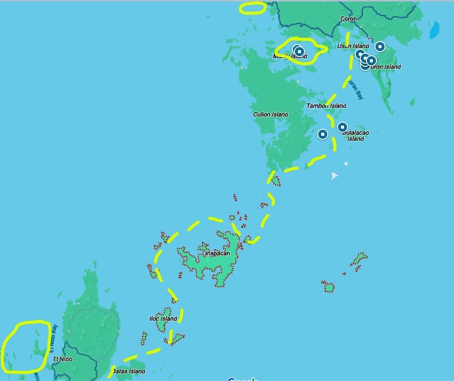 sentier d'expédition de plusieurs jours entre el nido et coron