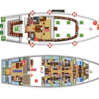 Detailed deck plan of the Siren Liveaboard for Philippines island hopping.