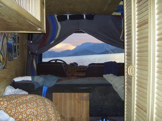 Caravan beautification - sun rising through front window