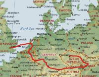 Travel map of Europe - London to Prague
